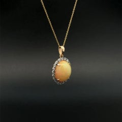 Opal and Diamond Gold Vintage Drop Pendant Necklace
