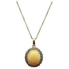 Opal and Diamond Gold Vintage Drop Pendant Necklace