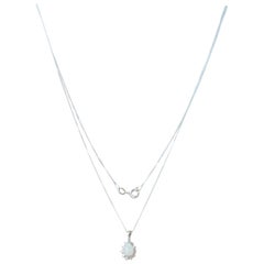 Opal and Diamond Halo 14 Karat White Gold Teardrop Necklace