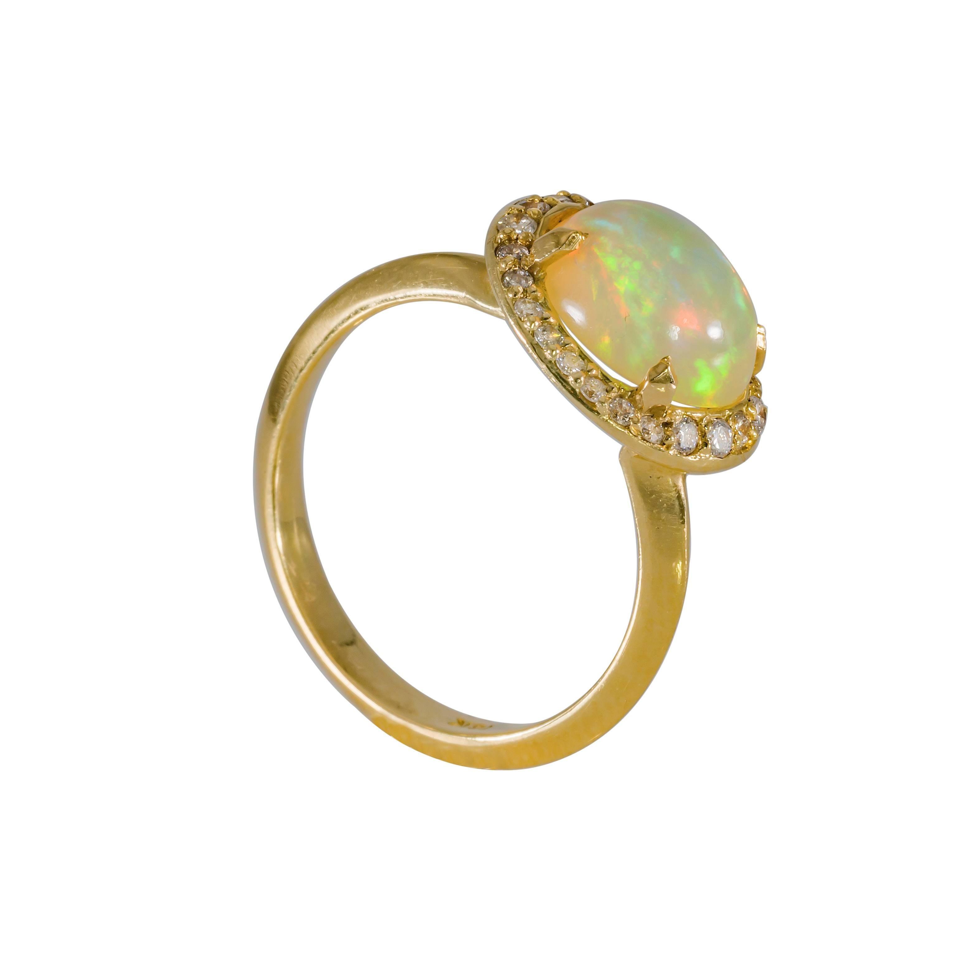 Opal and Diamond Halo Ring For Sale 1