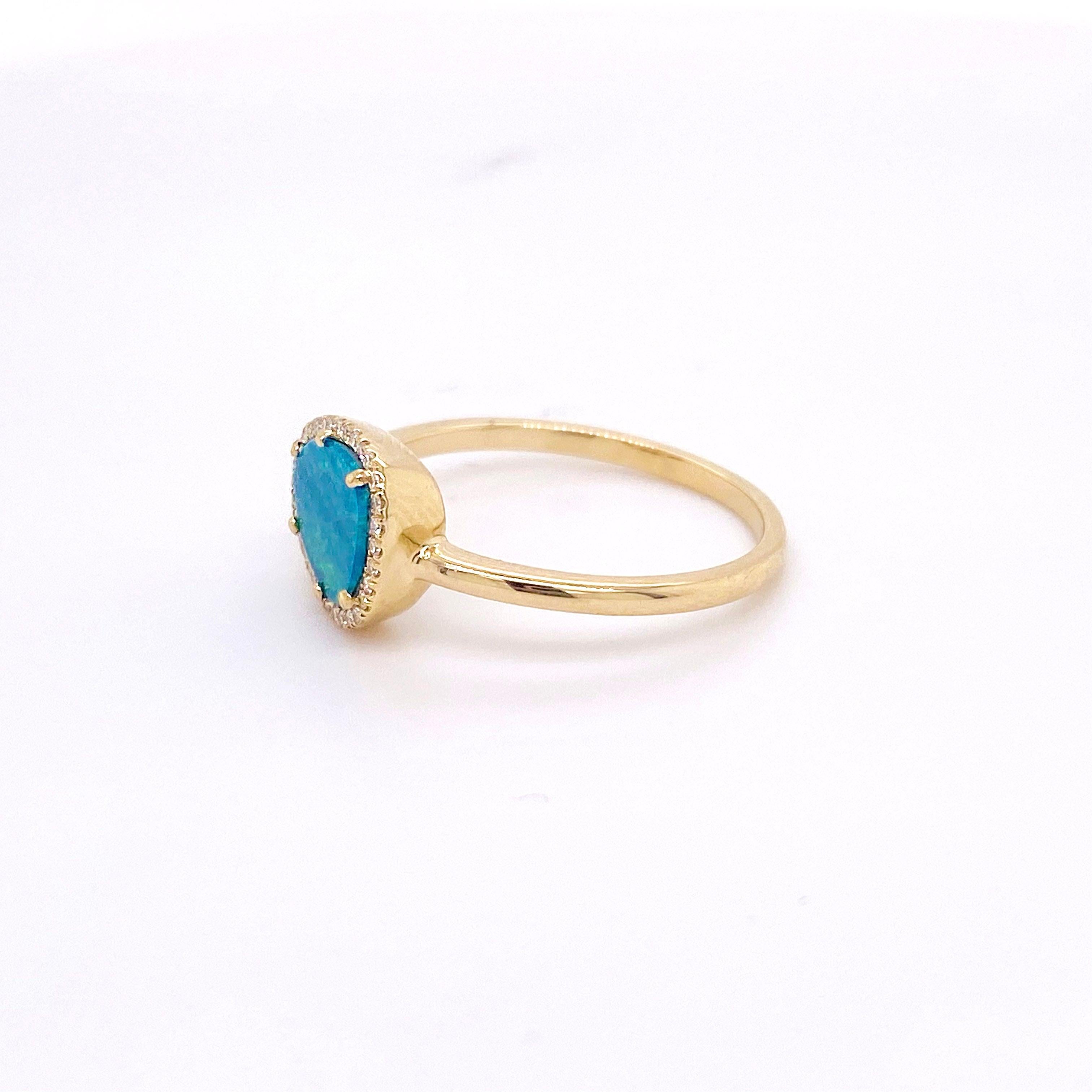 For Sale:  Opal and Diamond Halo Ring, Yellow Gold, Organic Shape Opal .88 Carat 3