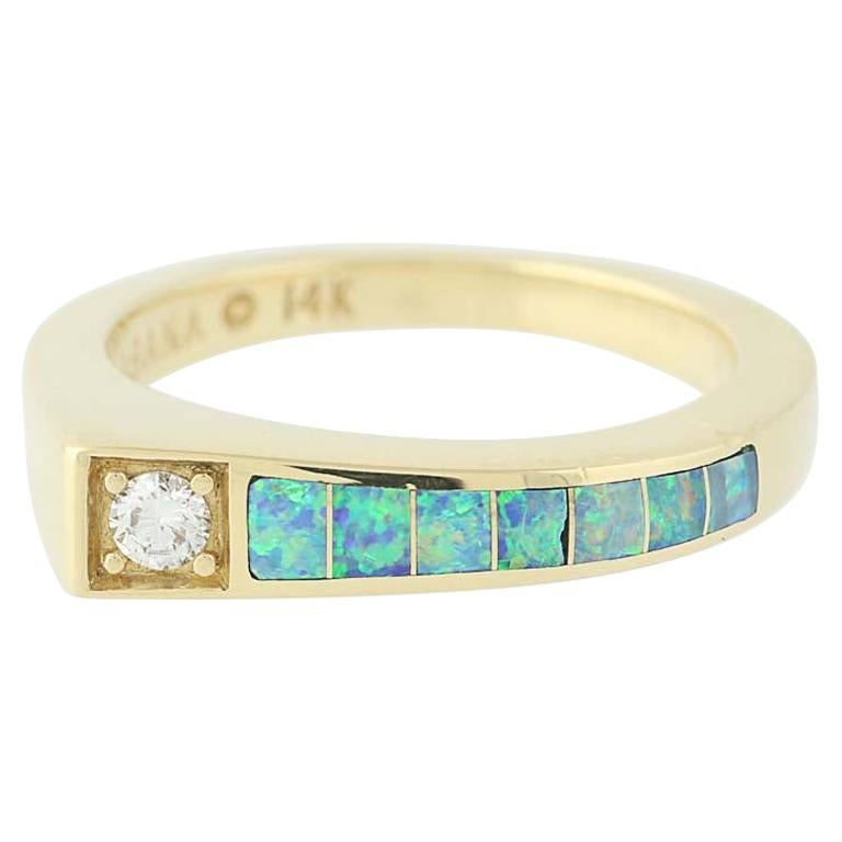 Opal and Diamond Kabana Ring, 14 Karat Yellow Gold Contemporary Women's
