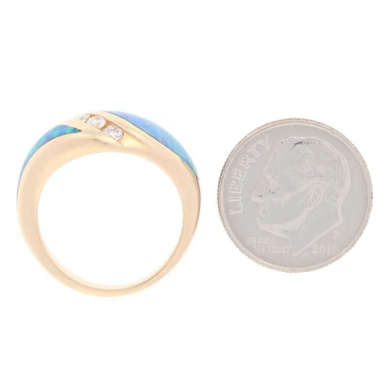 Opal and Diamond Kabana Ring, 14 Karat Yellow Gold Round Brilliant .25 Carat In New Condition In Greensboro, NC