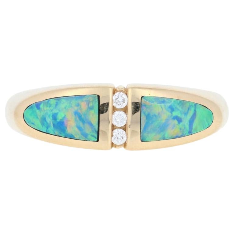 Opal and Diamond Kabana Ring, 14 Karat Yellow Gold Women's