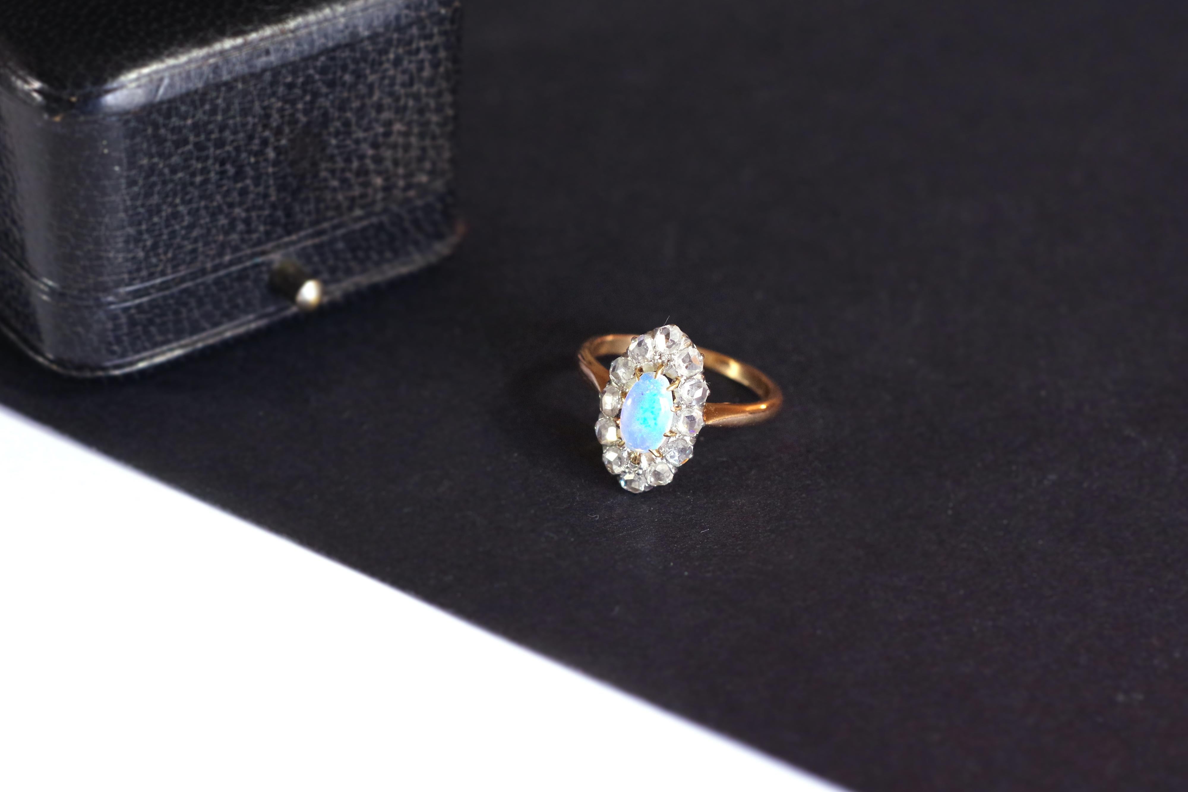 Opal and Diamond Marquise Ring in Rose Gold and Platinum, Belle Epoque 4