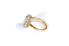 Opal and Diamond Marquise Ring in Rose Gold and Platinum, Belle Epoque