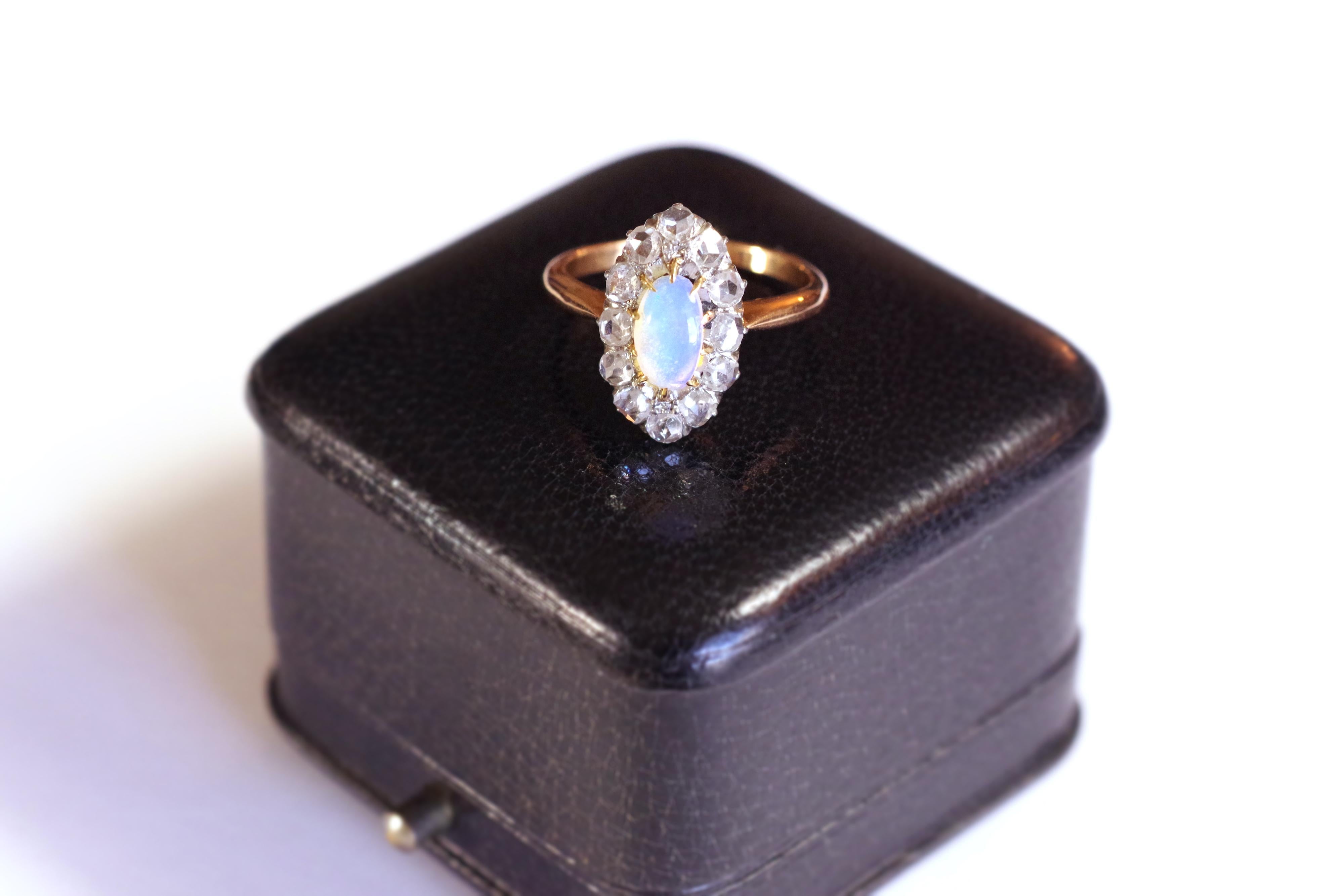 Opal and Diamond Marquise Ring in Rose Gold and Platinum, Belle Epoque 2