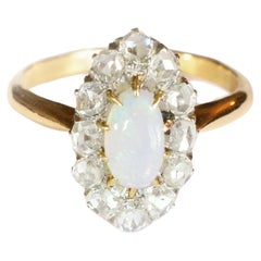 Opal and Diamond Marquise Ring in Rose Gold and Platinum, Belle Epoque