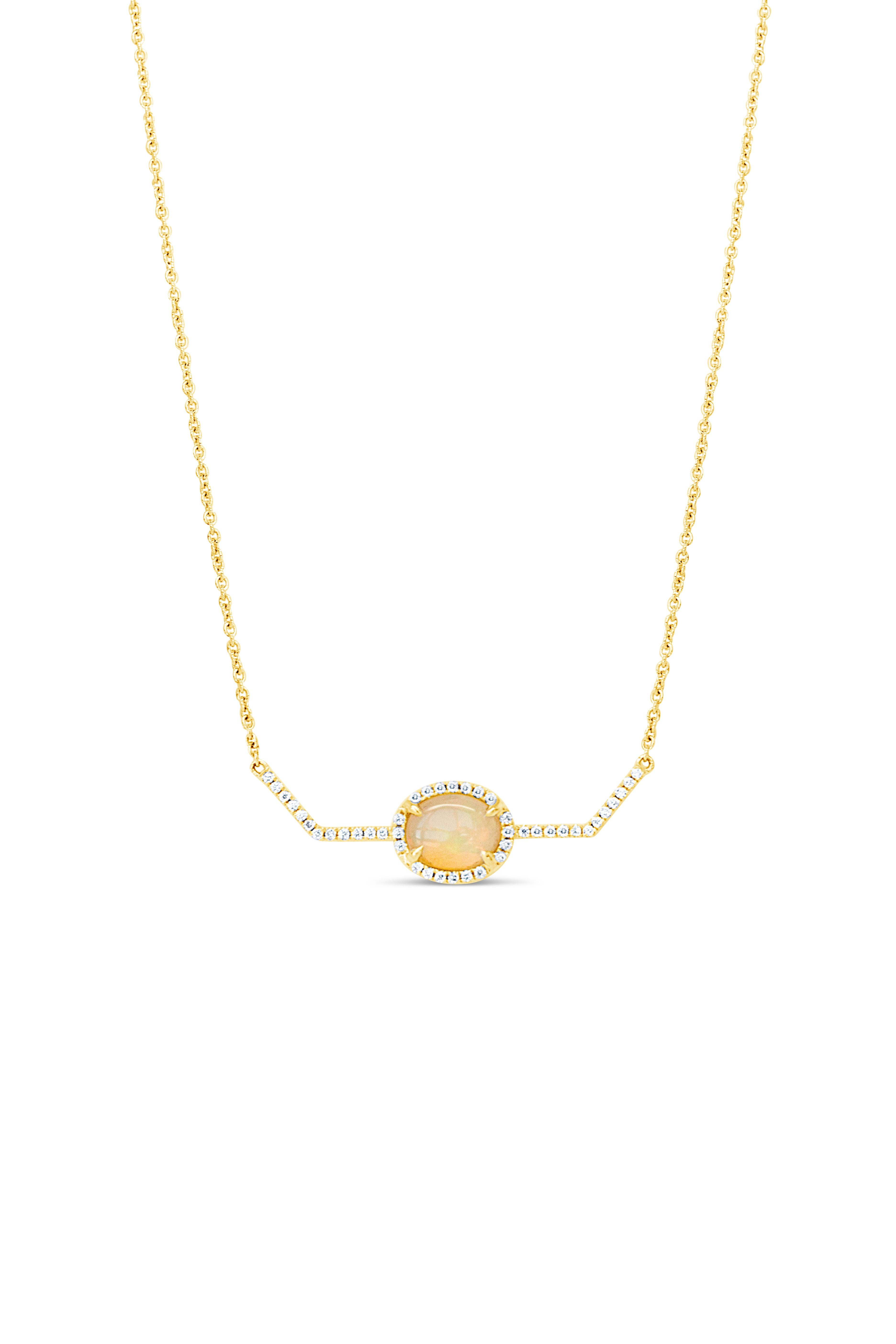 Opal and diamond necklace in 18k yellow gold.