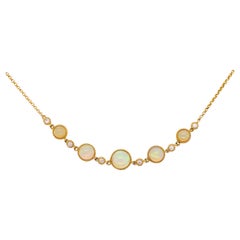 Opal and Diamond Necklace Set in 14k Gold Bezel w Beaded Chain, 1.00 Carat Opals