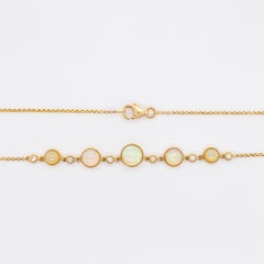 Opal and Diamond Necklace Set in 14k Gold Bezel w Beaded Chain, 1.00 Carat Opals