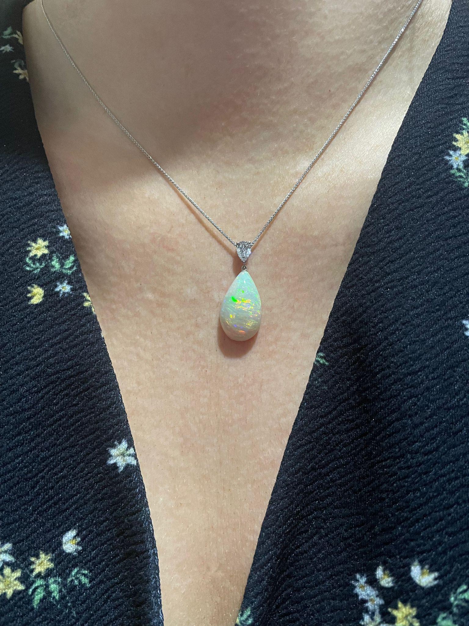 Modern Opal and Diamond Pear Shaped Pendant For Sale