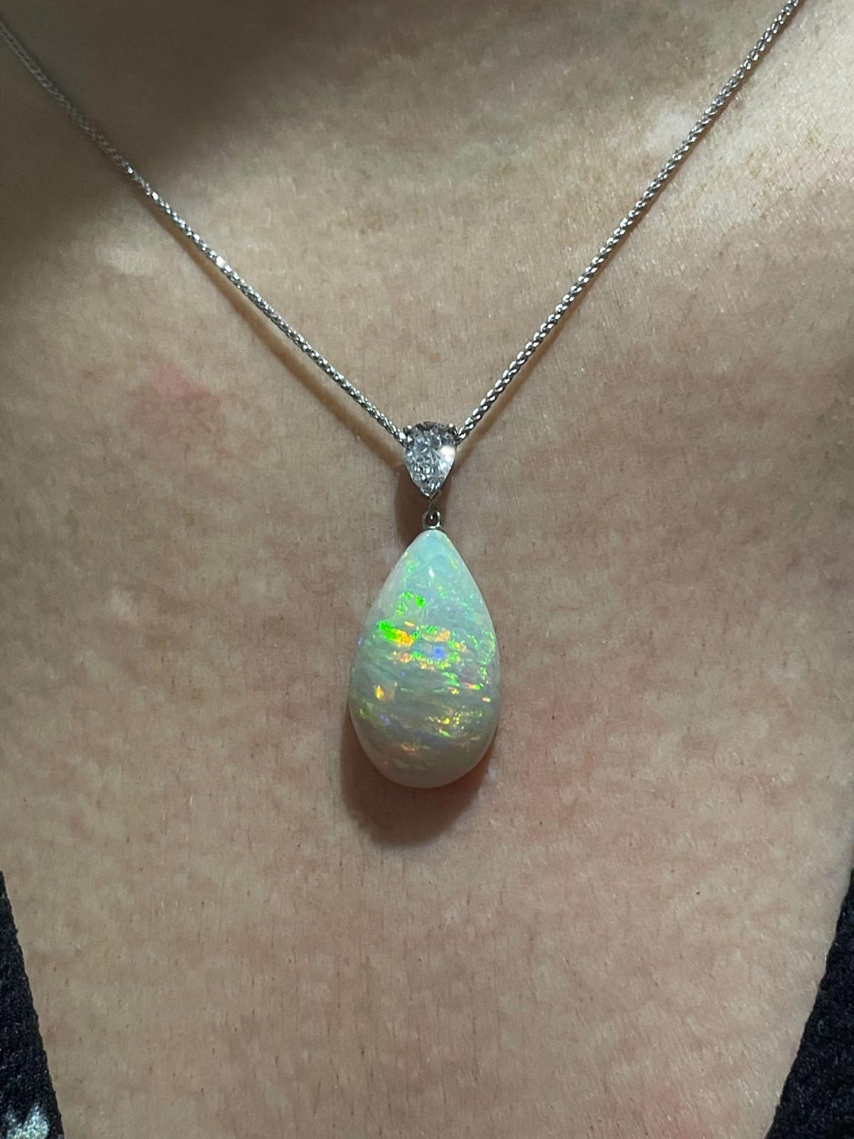 Women's or Men's Opal and Diamond Pear Shaped Pendant For Sale