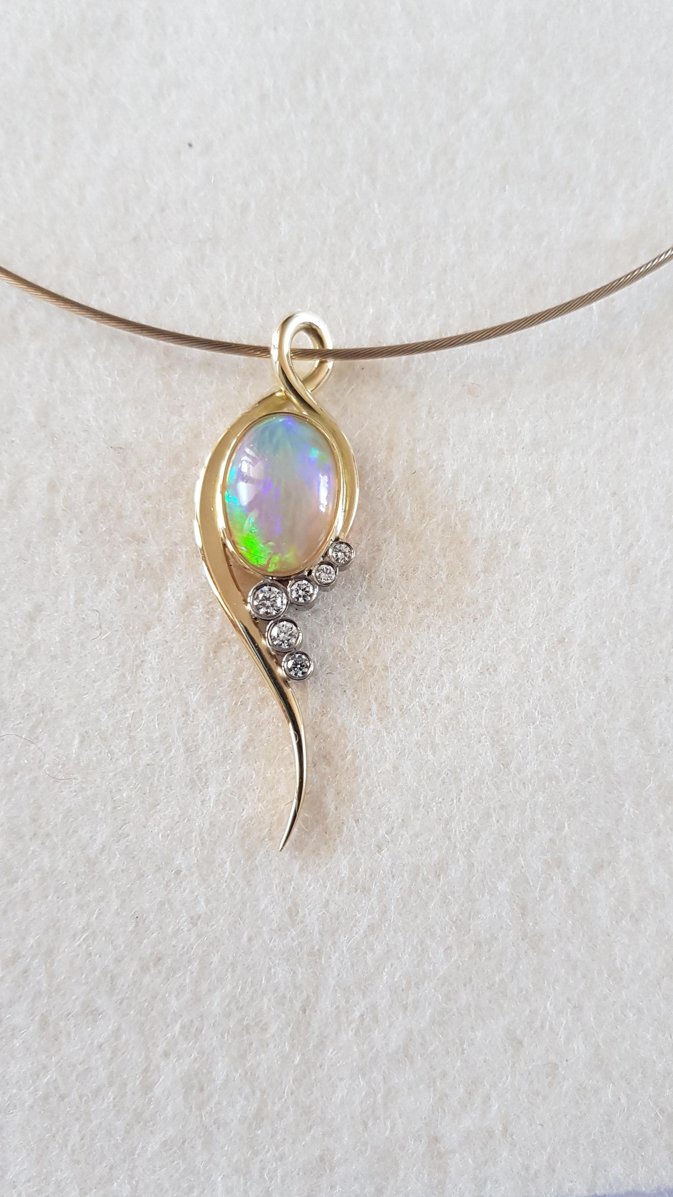 Contemporary Opal and Diamond Pendant in 18 Karat Gold For Sale