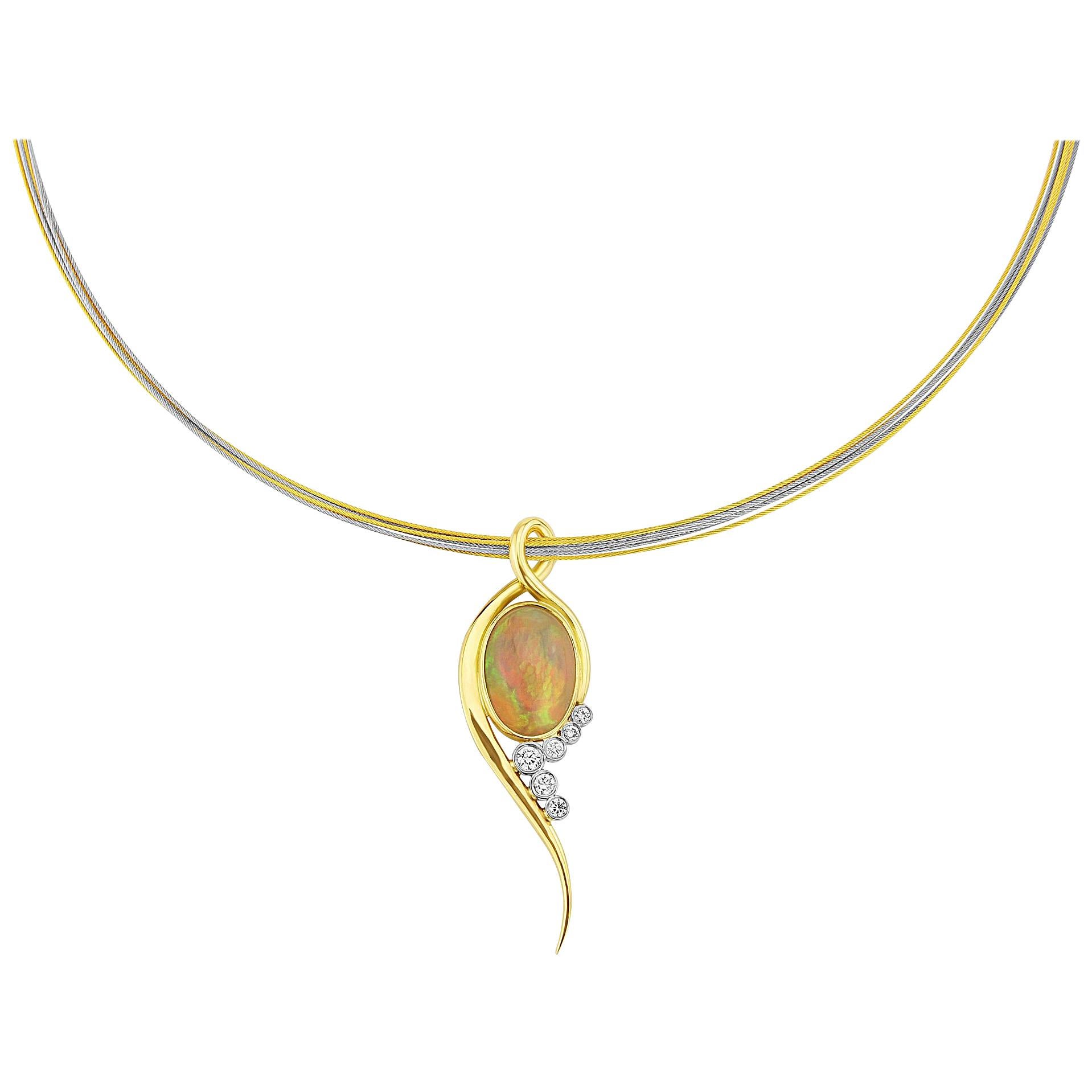 Opal and Diamond Pendant in 18 Karat Gold For Sale