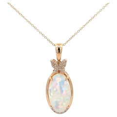 Collier pendentif opale et diamant en or jaune 14K