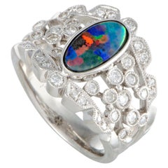 Opal and Diamond Platinum Band Ring