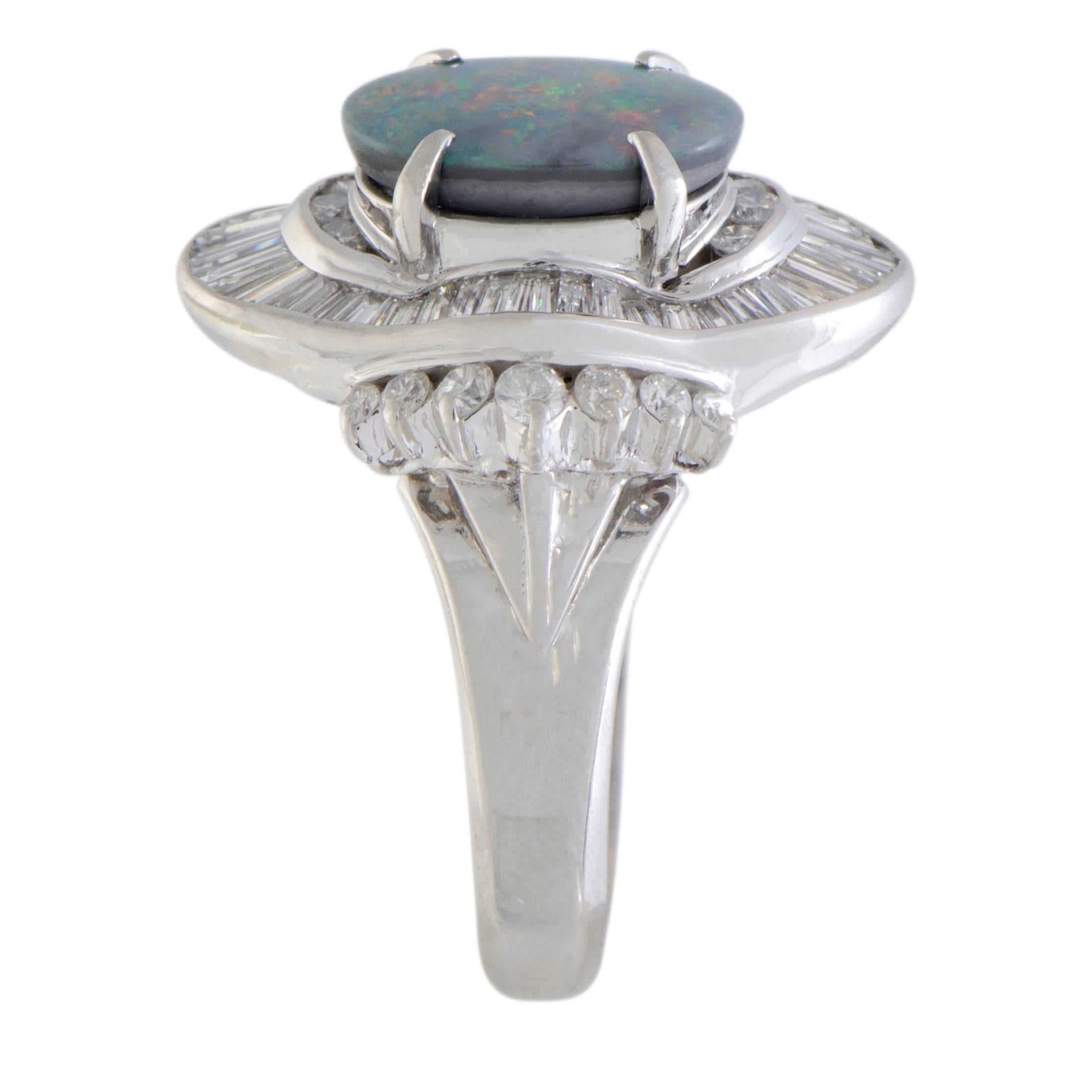 Oval Cut Opal and Diamond Platinum Cocktail Ring