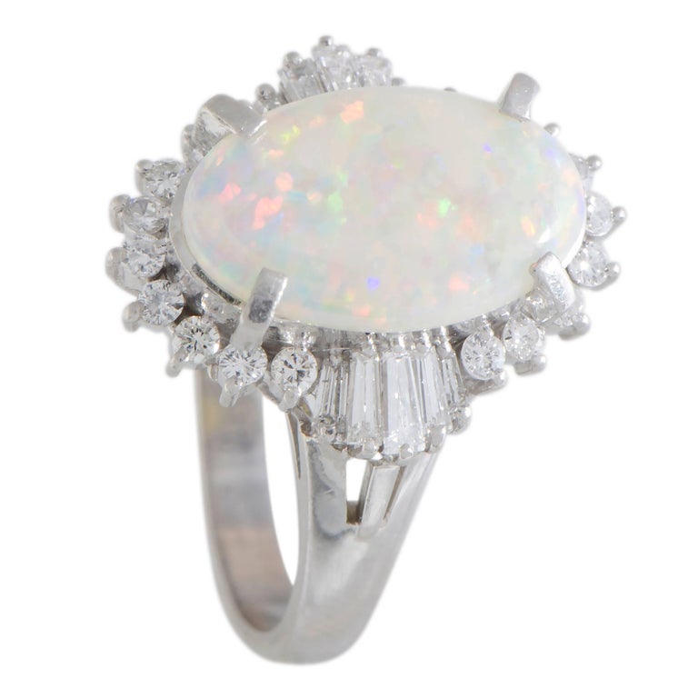 Art Deco Platinum Opal and Diamond Ring For Sale at 1stdibs