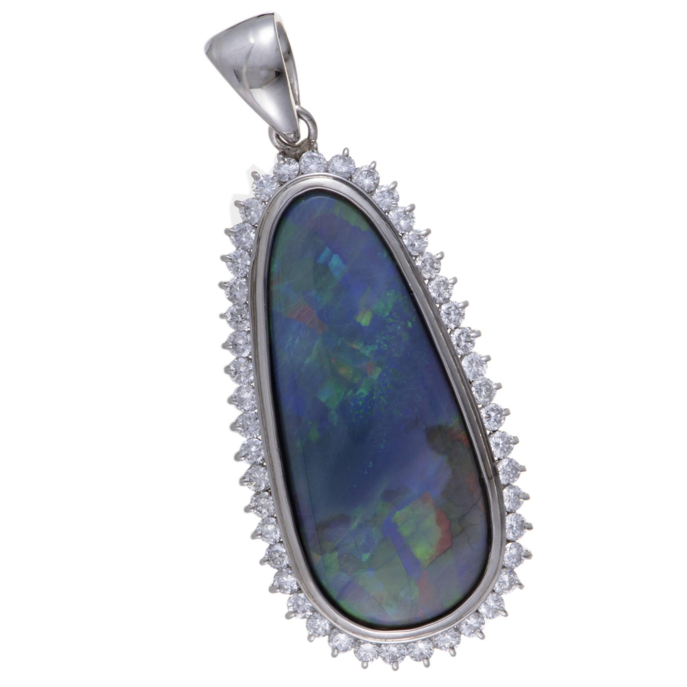 Opal and Diamond Platinum Pendant