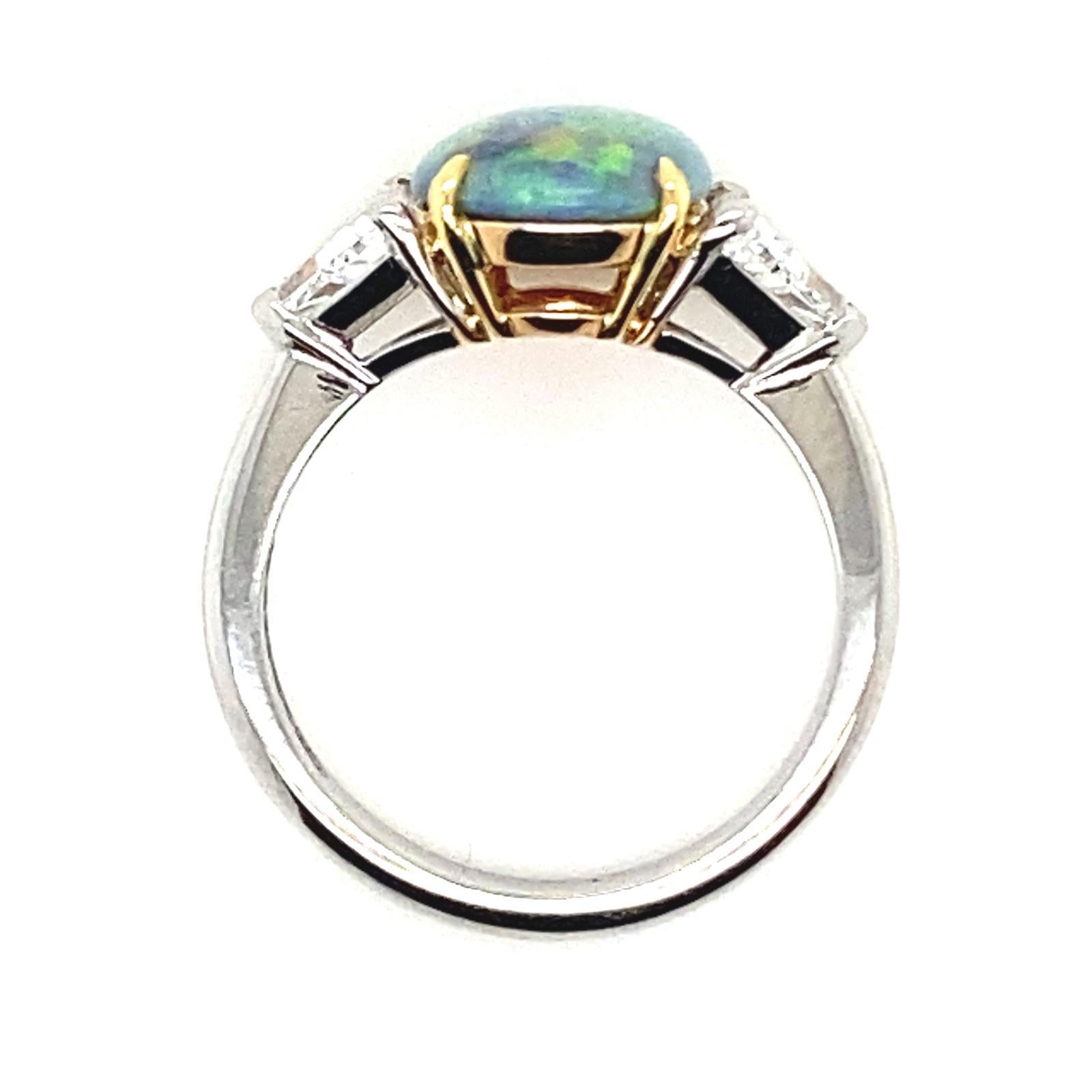 Modern Opal and Diamond Platinum Ring For Sale