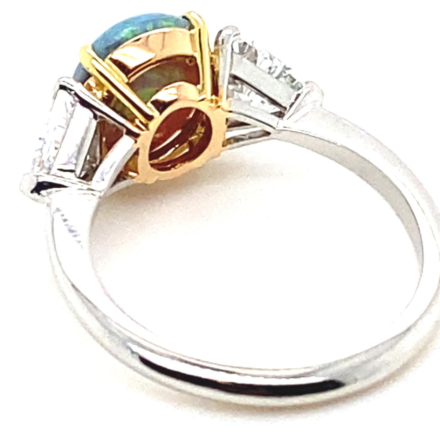 Opal and Diamond Platinum Ring For Sale 2