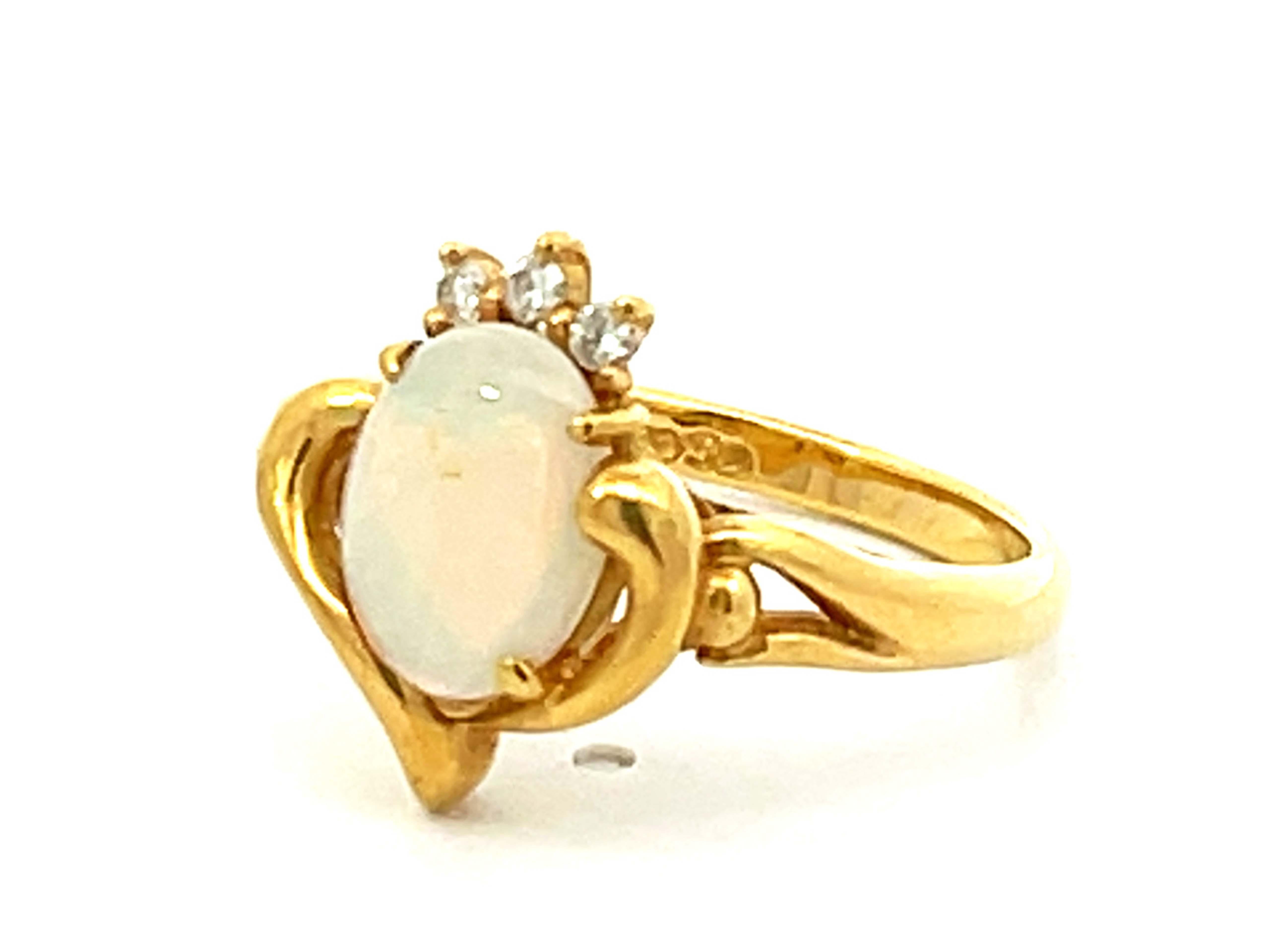 Cabochon Opal and Diamond Ring 18k Yellow Gold For Sale