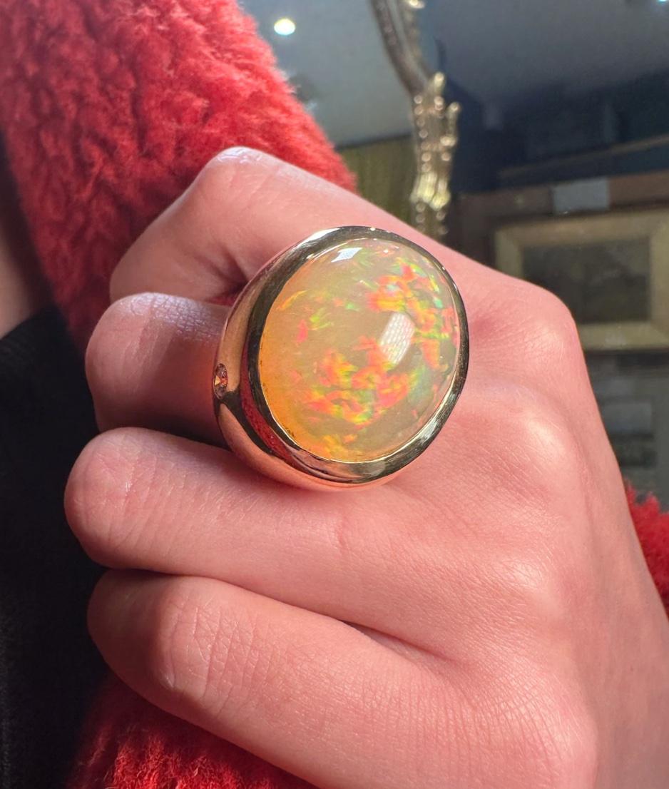 Cabochon Opal and Diamond Ring For Sale