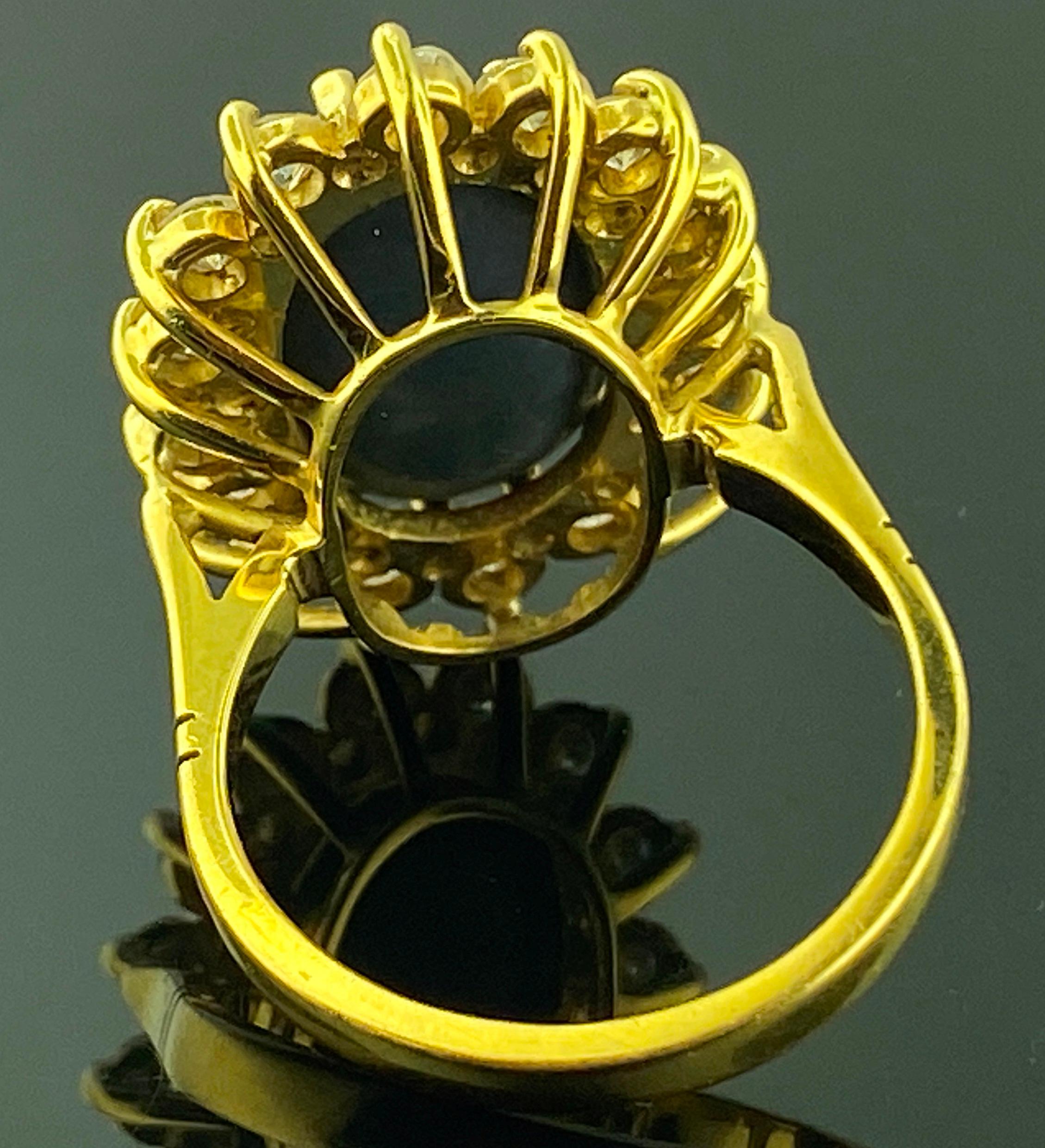 Femenino o masculino Anillo de ópalo y diamantes en oro amarillo de 18 quilates