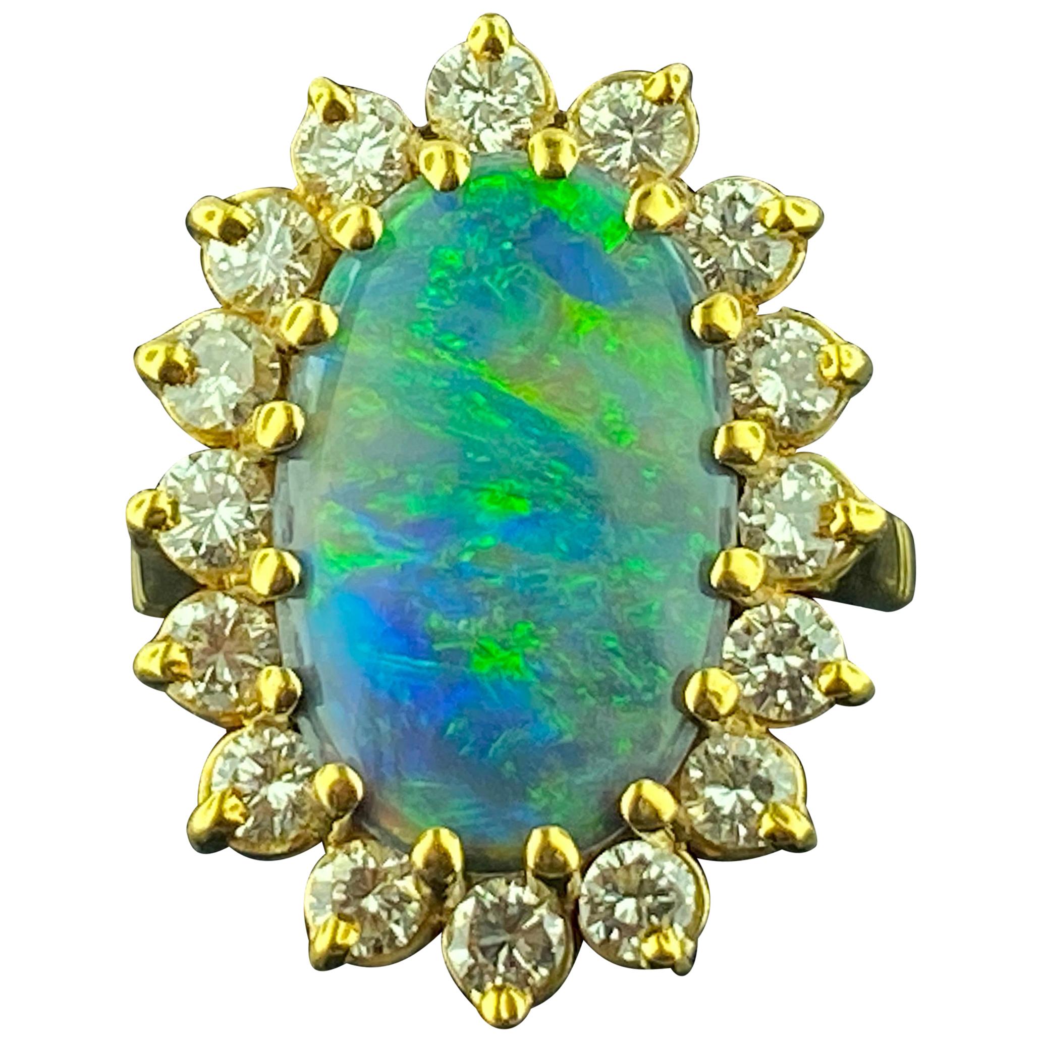 Opal and Diamond Ring in 18 Karat Yellow Gold For Sale