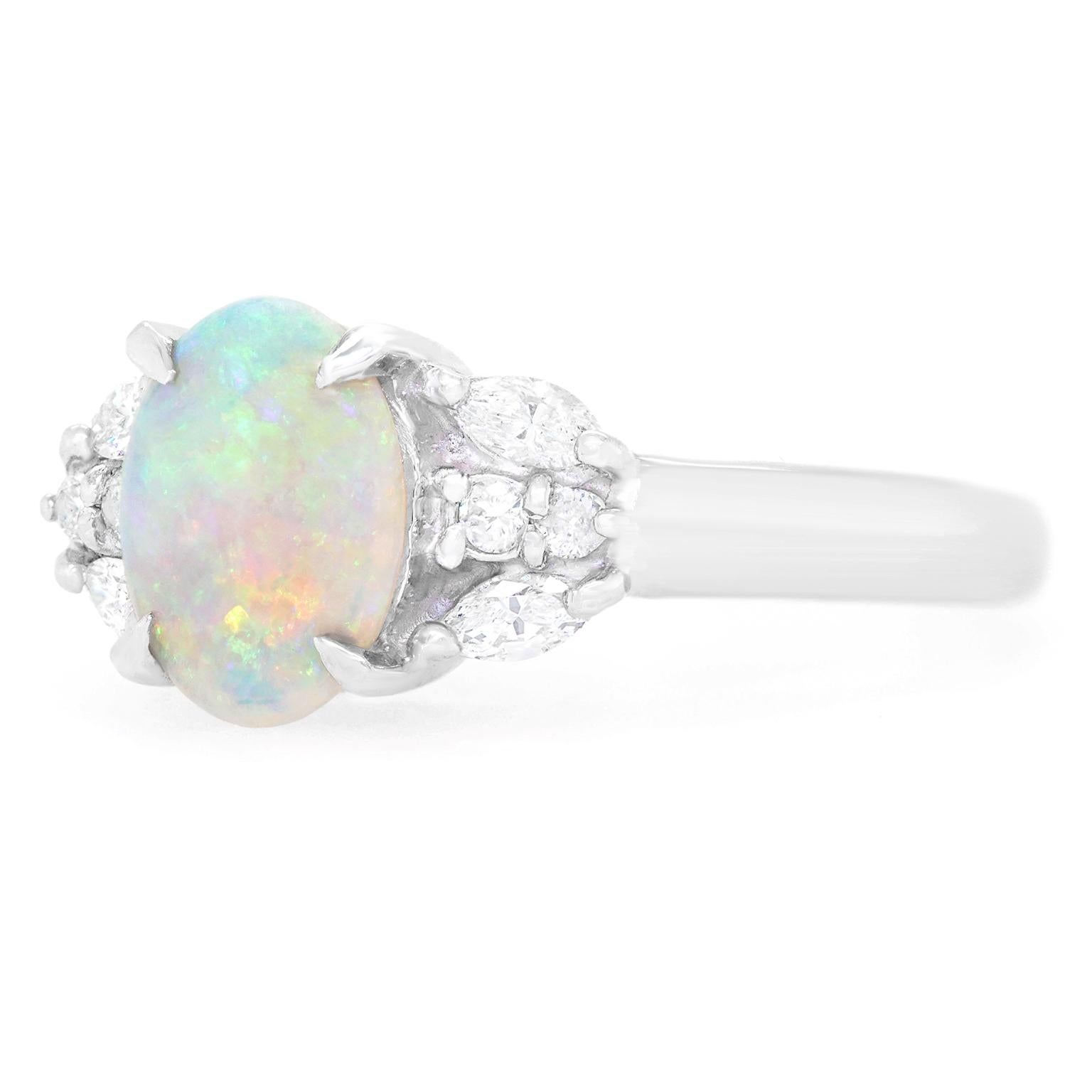 Cabochon Opal and Diamond Ring Platinum