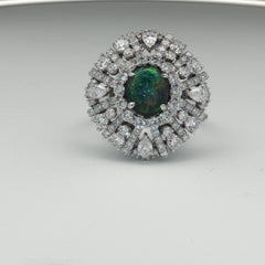 Opal and Diamond Sunburst Cocktail Ring in 18K White Gold made in UAE