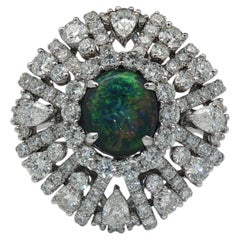 Opal and Diamond Sunburst Cocktail Ring in 18K White Gold made in UAE