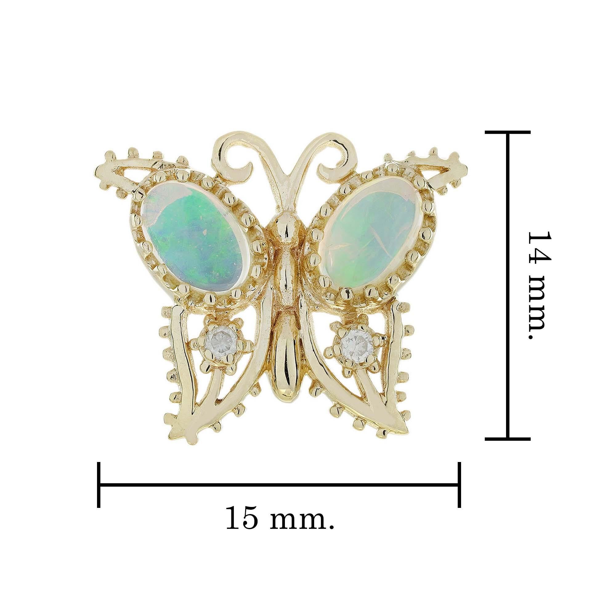Opal und Diamant Vintage-Schmetterlingsohrstecker im Vintage-Stil aus massivem 9K Gold im Zustand „Neu“ im Angebot in Bangkok, TH