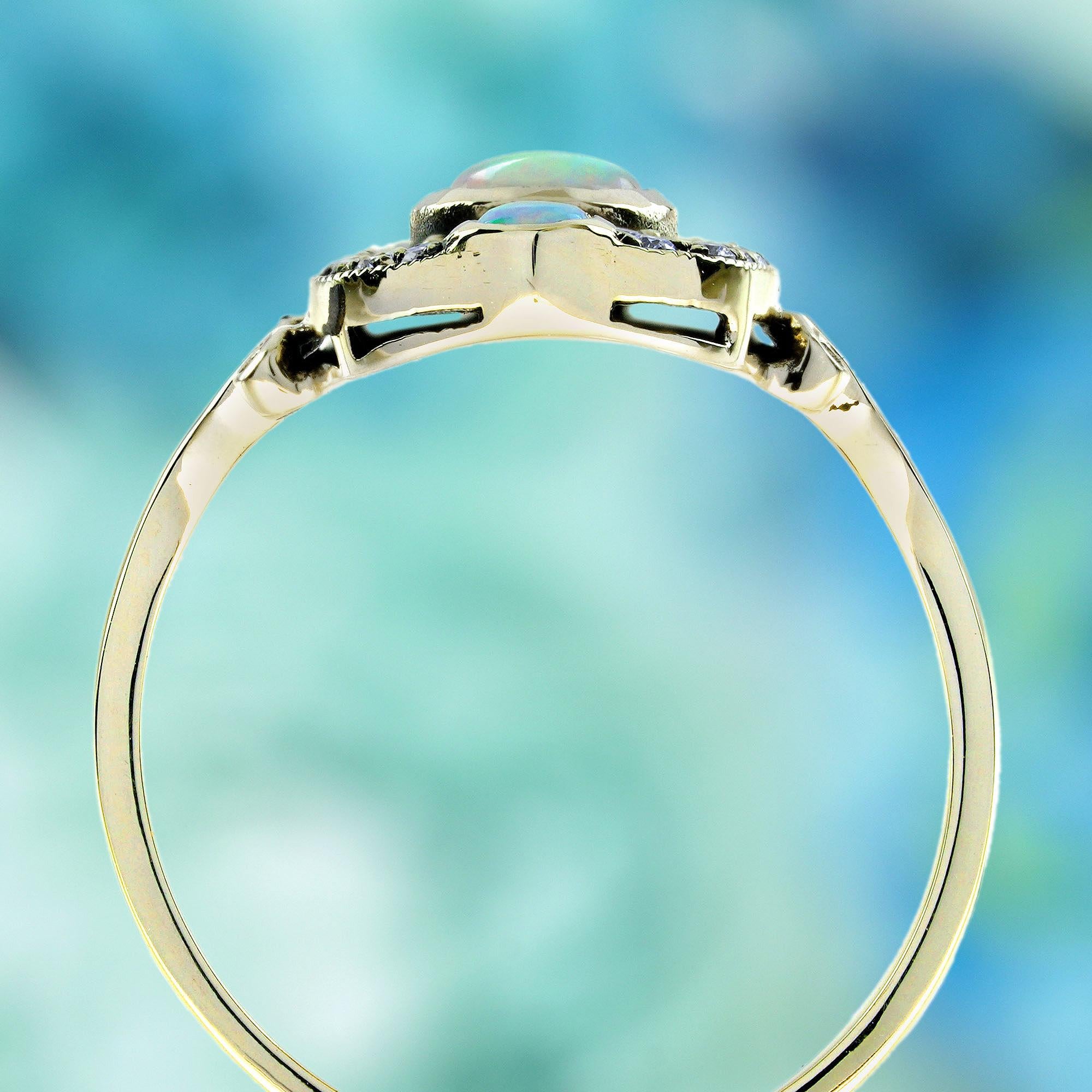 Opal and Diamond Vintage Style Cocktail Ring in Solid 14K Yellow Gold en Nuevo estado para la venta en Bangkok, TH