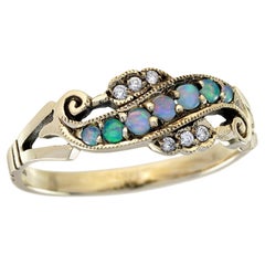Ópalo y Diamante Estilo Vintage Curvo  Anillo de oro amarillo macizo de 9 quilates