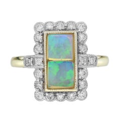 Opal and Diamond Vintage Style Halo Ring in 9K Yellow Gold