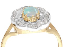 Antique Cabochon Cut Opal and Diamond Yellow Gold Cocktail Ring