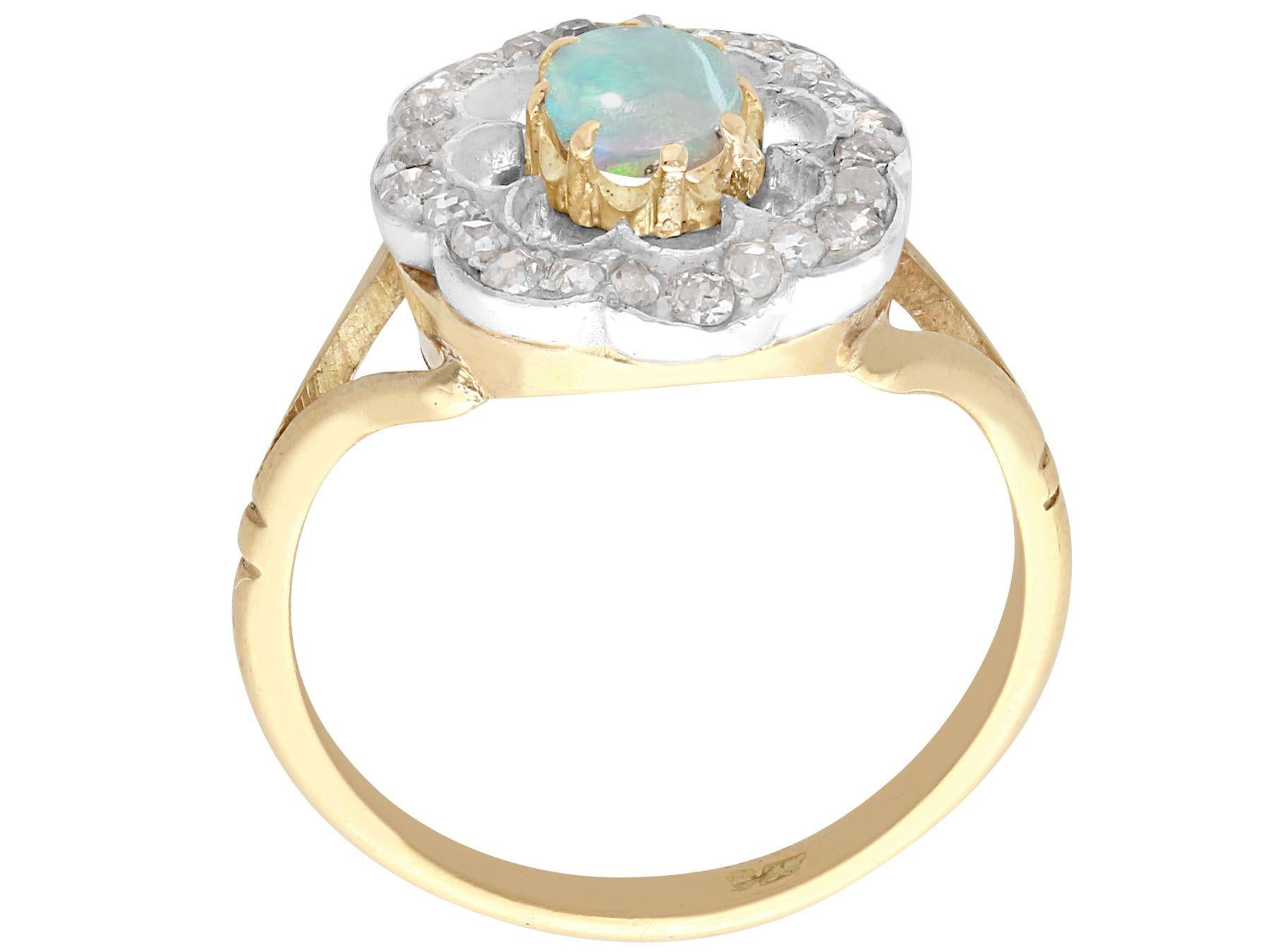 Women's or Men's Antique Cabochon Cut Opal and Diamond Yellow Gold Dress Ring For Sale