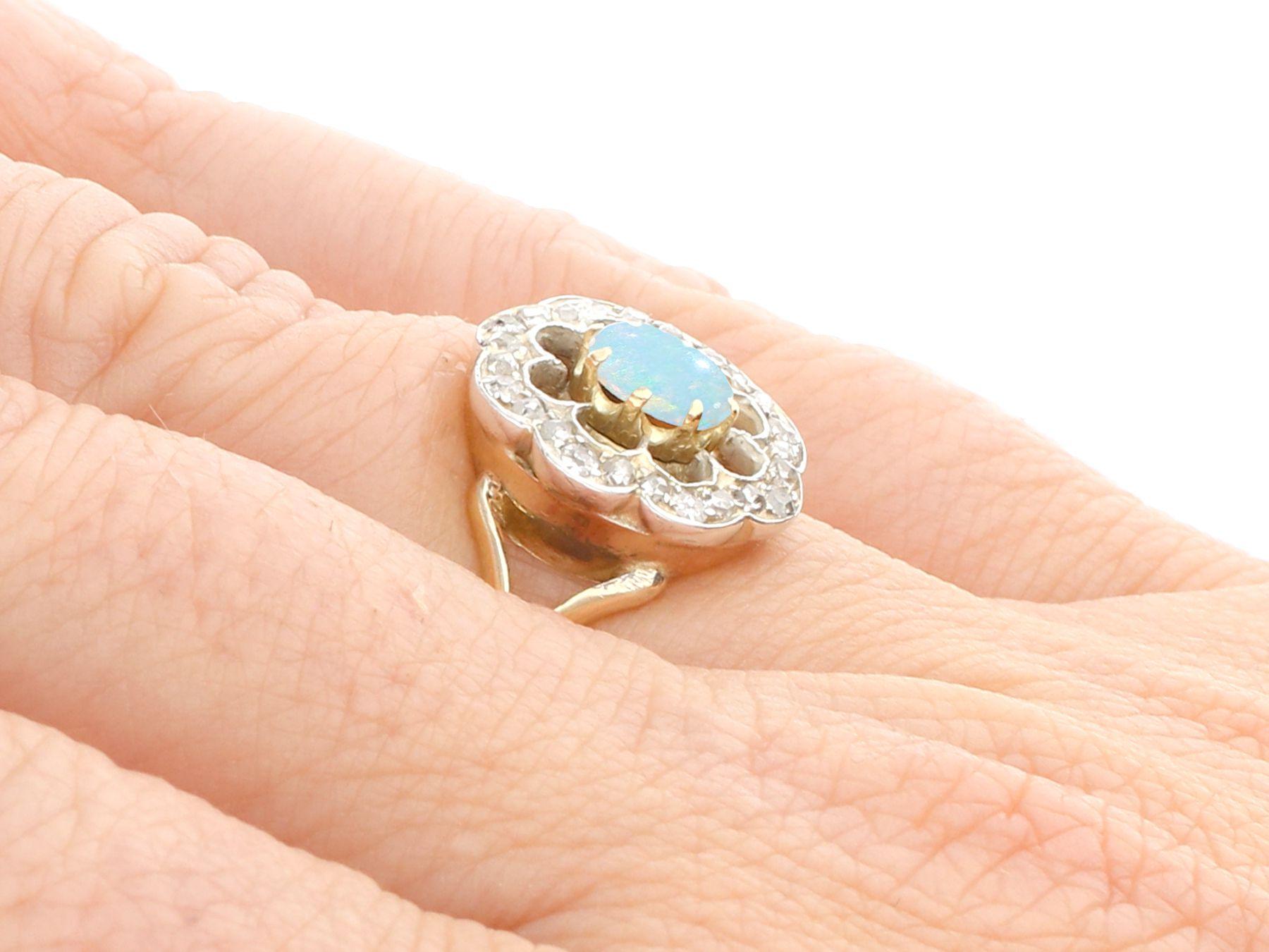 Antique Cabochon Cut Opal and Diamond Yellow Gold Dress Ring For Sale 2