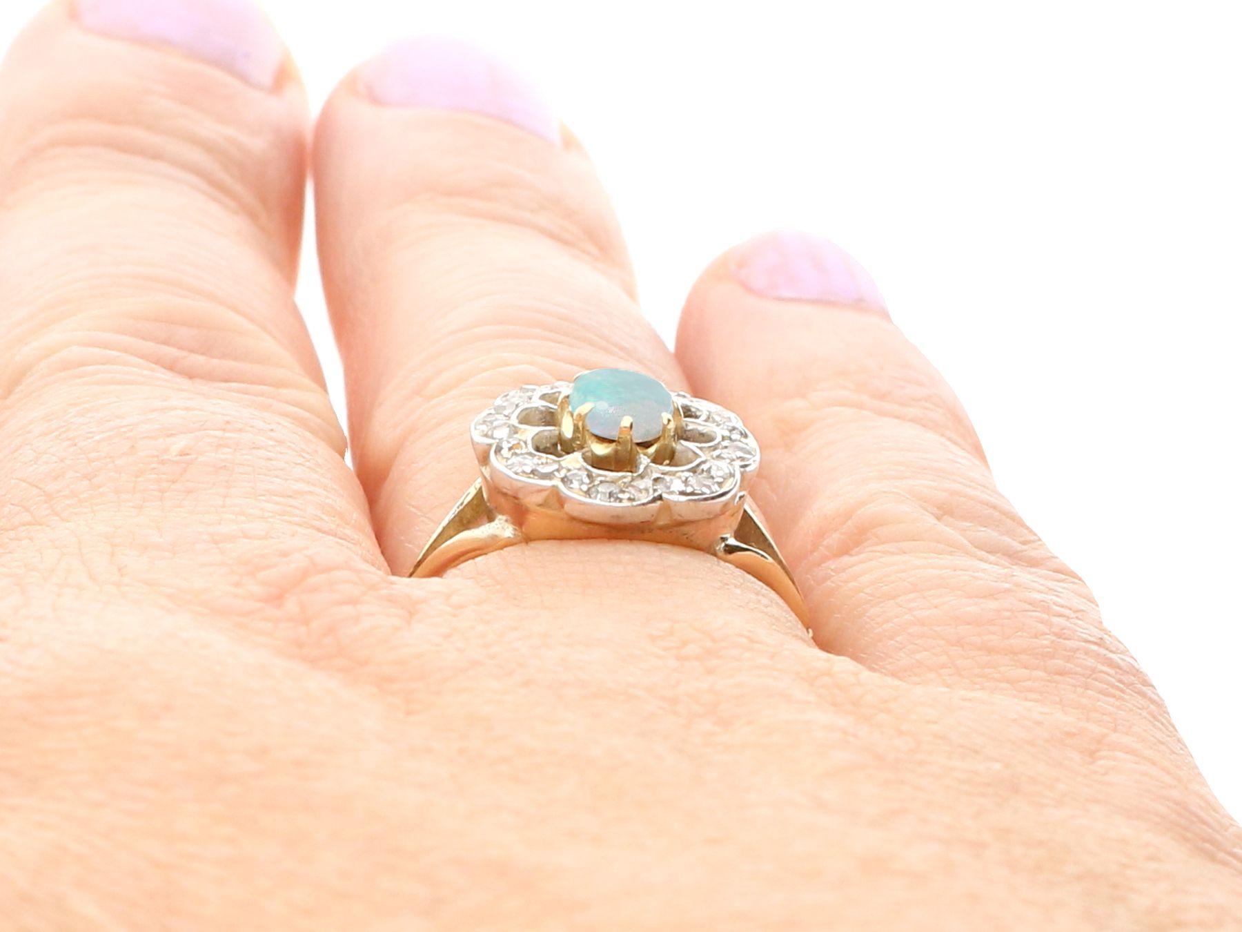 Antique Cabochon Cut Opal and Diamond Yellow Gold Dress Ring For Sale 3