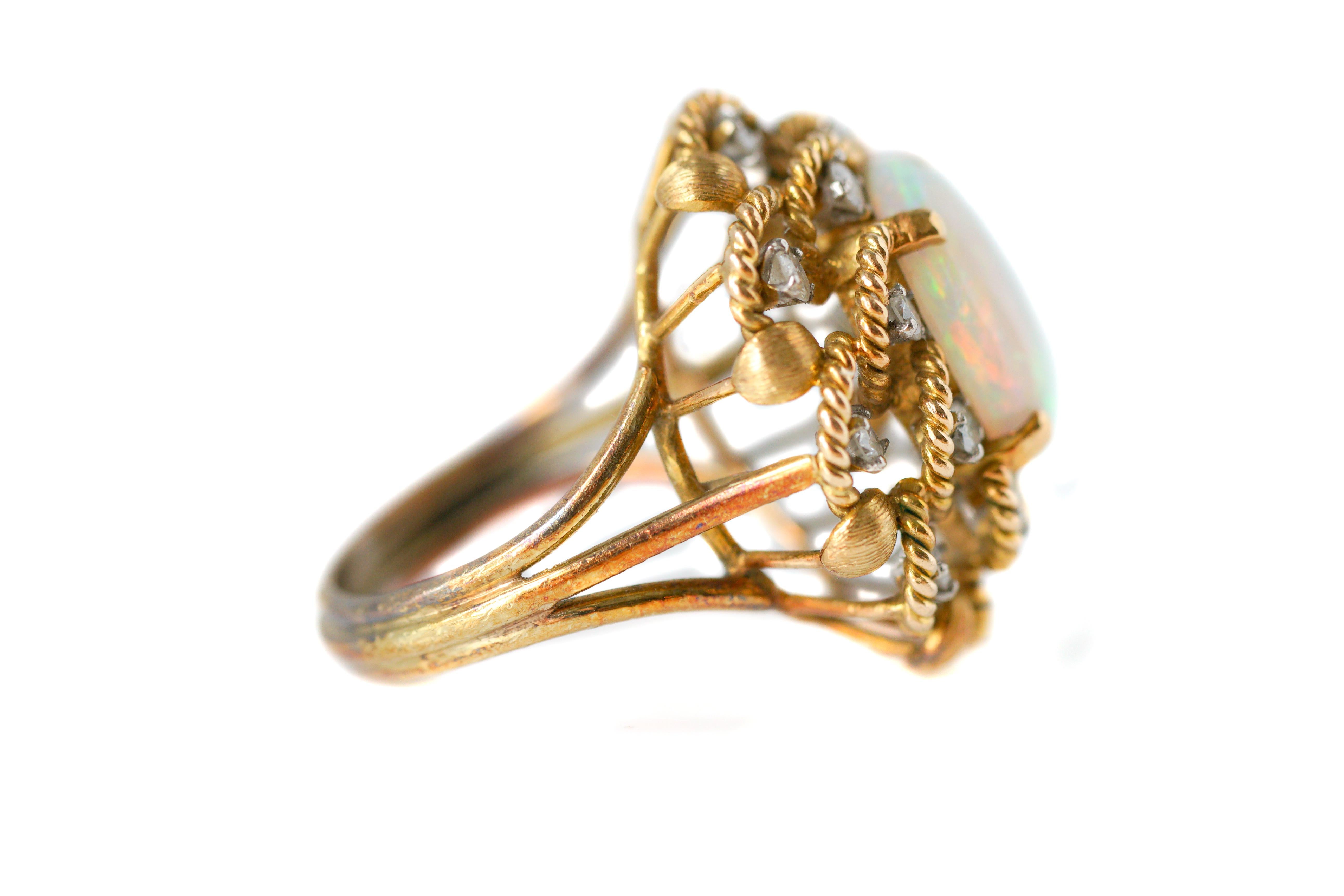 Victorian Opal and Diamond Yellow Gold Floral Ring For Sale