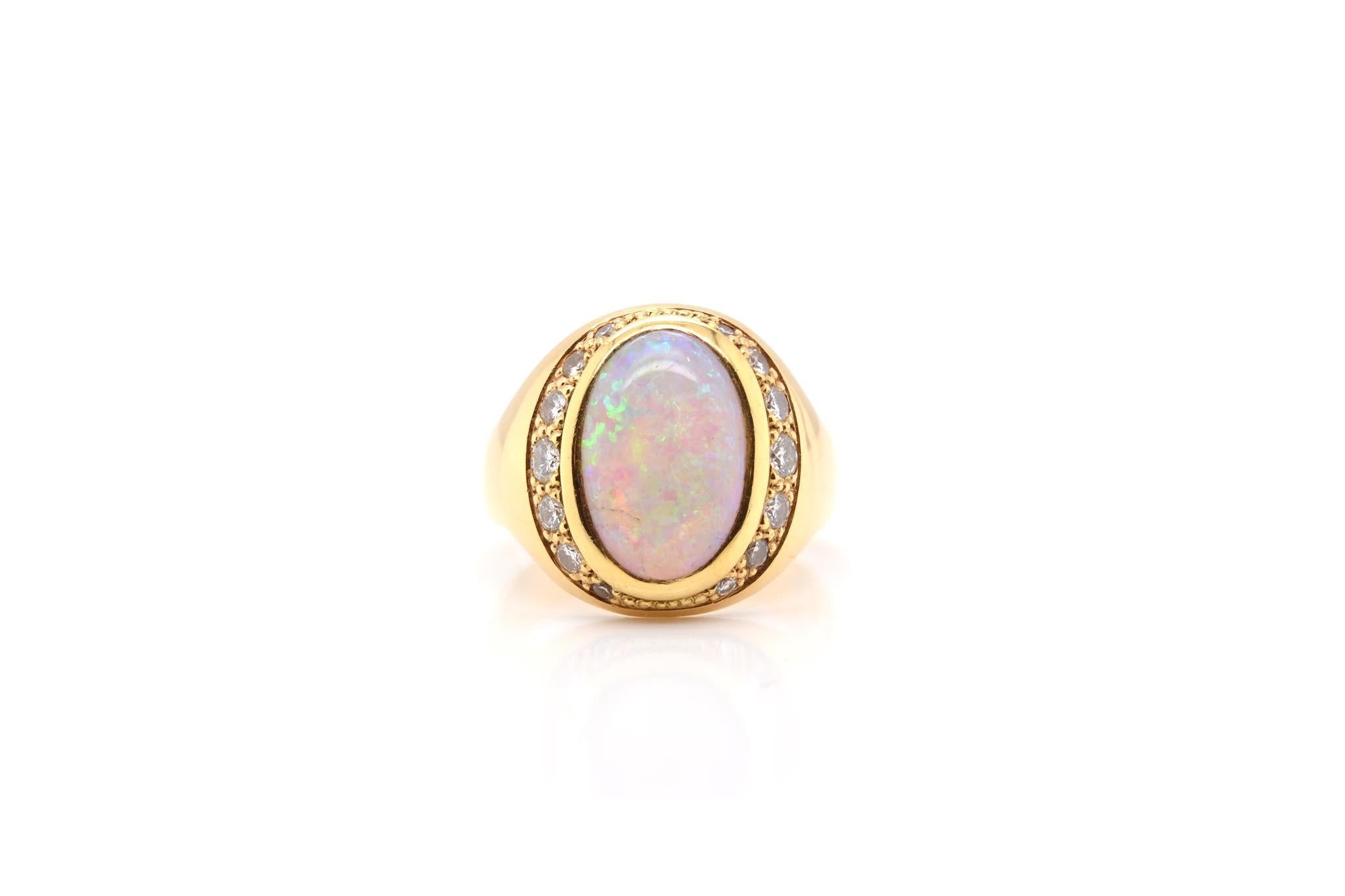 Stones: Opal and diamonds for a total weight of 0.20 carat
Material: 18k yellow gold
Dimensions: 1.8cm length on finger
Weight: 10g
Size: 57 (free sizing)
Certificate
Ref. : 24591