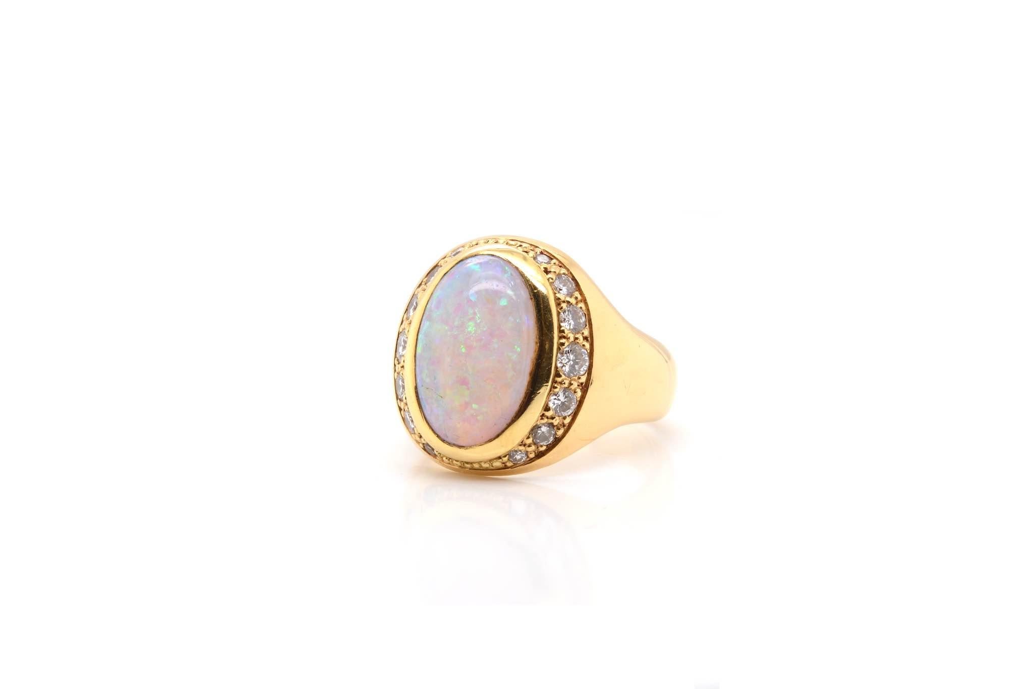 Opal- und Diamantring aus 18 Karat Gelbgold im Zustand „Gut“ im Angebot in PARIS, FR