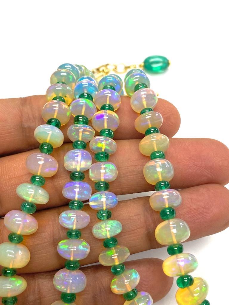 Contemporary Goshwara Opal and Emerald 2-Strand Bead Necklace
