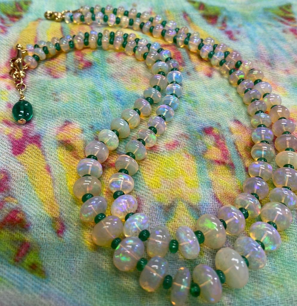 Women's Goshwara Opal and Emerald 2-Strand Bead Necklace