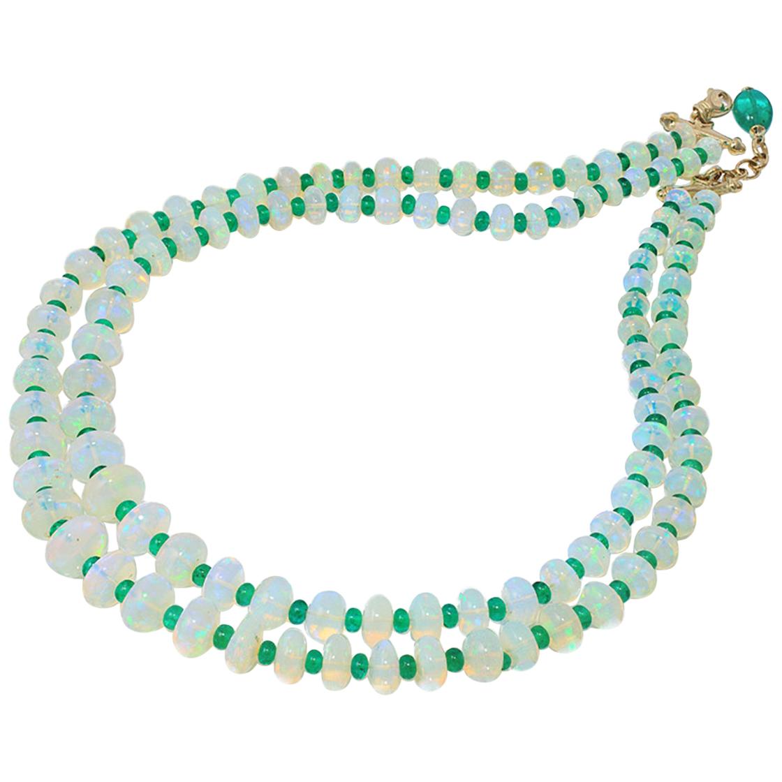 Goshwara Opal and Emerald 2-Strand Bead Necklace