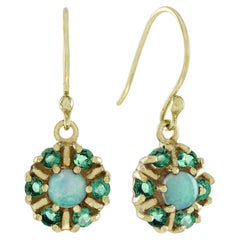 Orecchini pendenti in stile vintage con opale e smeraldo in oro giallo 14K