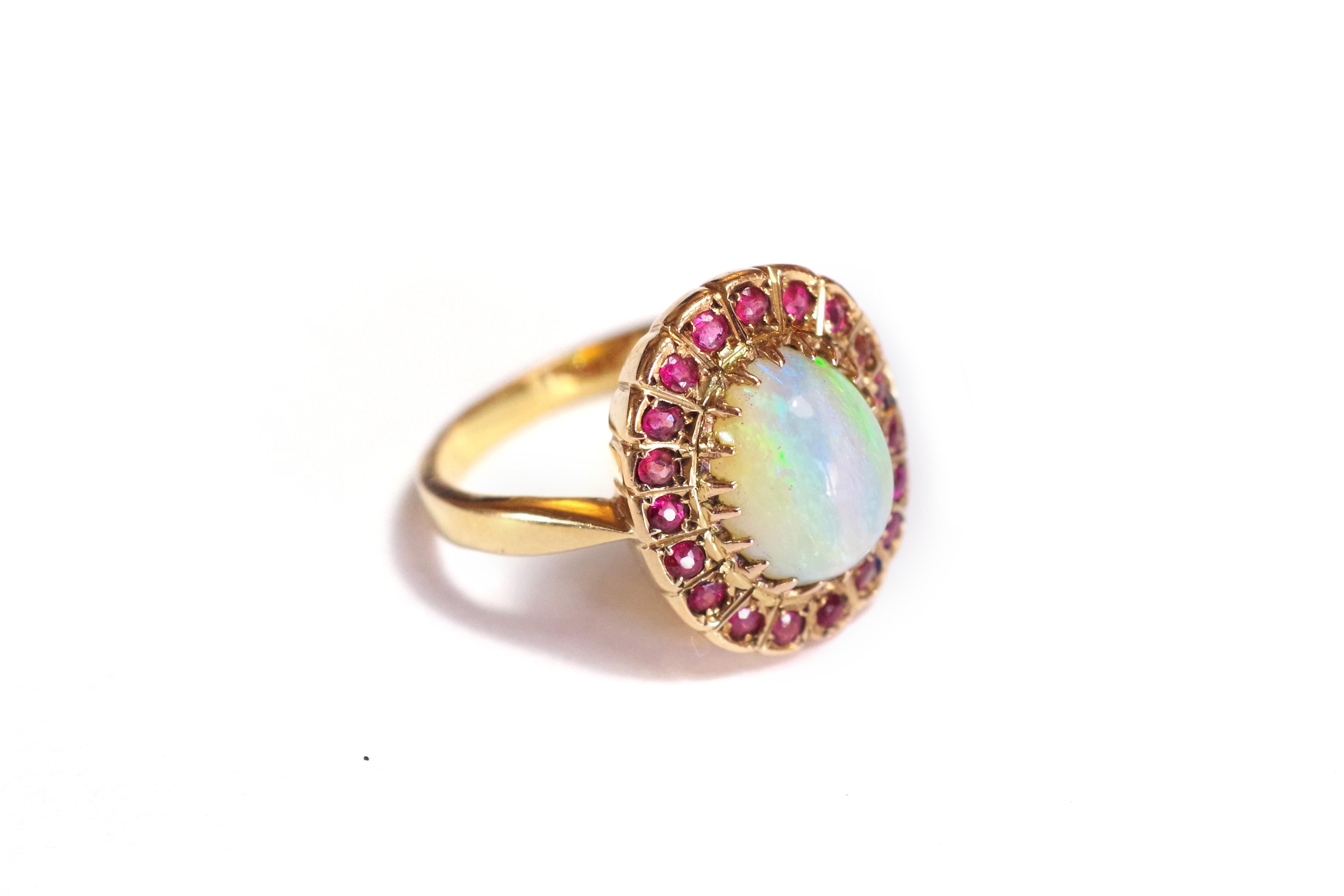 Opal and Garnet Cluster Ring in 18k Gold, Vintage Cluster Ring For Sale ...