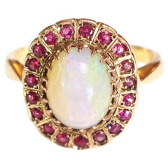 Opal and Garnet Cluster Ring in 18k Gold, Vintage Cluster Ring